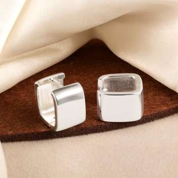 925 Sterling Silver Earrings Square Hoop Earrings for Women Hypoallergenic Silver Chunky Huggie Silver Earing Minimalist Geometric Chunky Hoops