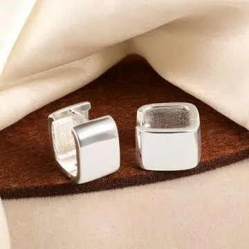 925 Sterling Silver Earrings Square Hoop Earrings for Women Hypoallergenic Silver Chunky Huggie Silver Earing Minimalist Geometric Chunky Hoops