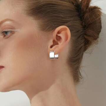 925 Sterling Silver Earrings Square Hoop Earrings for Women Hypoallergenic Silver Chunky Huggie Silver Earing Minimalist Geometric Chunky Hoops