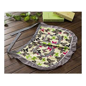 Love Potato Chic Green Butterfly Waist Apron with Pockets for Waitress, Ideal for Commercial Restaurant, Half Bistro - Perfect Choice for Girls and Women