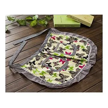Love Potato Chic Green Butterfly Waist Apron with Pockets for Waitress, Ideal for Commercial Restaurant, Half Bistro - Perfect Choice for Girls and Women
