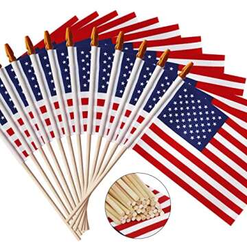 Anley LOT OF 50 - USA 4x6 in Wooden Stick Flag - July 4th Decoration, Veteran Party, Grave Marker, e...