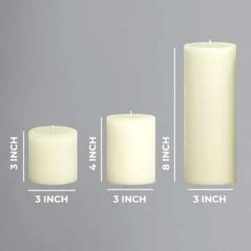 CANDWAX Assorted Pillar Candles Set of 3 – Sizes 3", 4", 8" Unscented Dripless Large Candles, Rust...