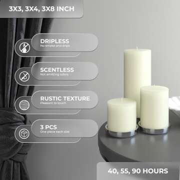 CANDWAX Assorted Pillar Candles Set of 3 for All Occasions