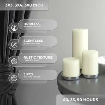 CANDWAX Assorted Pillar Candles Set of 3 for All Occasions