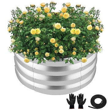 ZXZYHFTY Round Galvanized Raised Garden Bed kit,Silver Outdoor Garden Raised Planter Box, Round Larg...