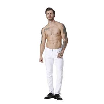 ZLZ Men's Skinny Slim Fit Stretch Comfy Fashion Jeans Pants, White Casual Pants for Men Size 34