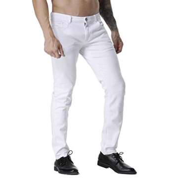 ZLZ Men's Skinny Slim Fit Stretch Comfy Fashion Jeans Pants, White Casual Pants for Men Size 34
