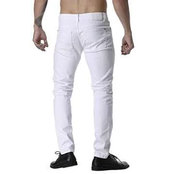 ZLZ Men's Skinny Slim Fit Stretch Comfy Fashion Jeans Pants, White Casual Pants for Men Size 34