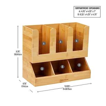 Mind Reader Cup and Condiment Station, Countertop Organizer, Coffee Bar, Kitchen, Bamboo, 13.625"L x...