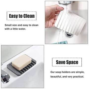 Self Draining Soap Dishes, 3 Pcs Silicone Soap Saver, Waterfall Drainer Soap Holder for Bathroom, Ex...
