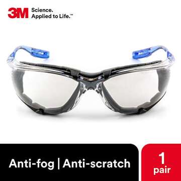 3M Safety Glasses, Virtua CCS, ANSI Z87, Anti-Fog, Indoor/Outdoor Mirrored Lens, Blue Frame, Corded Ear Plug Control System, Removable Foam Gasket