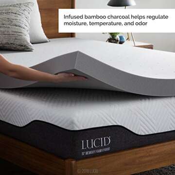 Lucid 4 Inch Mattress Topper Twin – Memory Foam – Bamboo Charcoal Infusion – Cooling Ventilati...