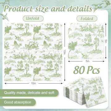 Generic AnyDesign 80Pcs Green White Paper Napkins Classic French Village Printed Disposable Napkin R...
