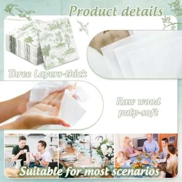 Generic AnyDesign 80Pcs Green White Paper Napkins Classic French Village Printed Disposable Napkin Rustic Decorative Dinner Hand Napkin for Sweet Home Farmhouse Holiday Party Supplies, 6.5 x 6.5 inch