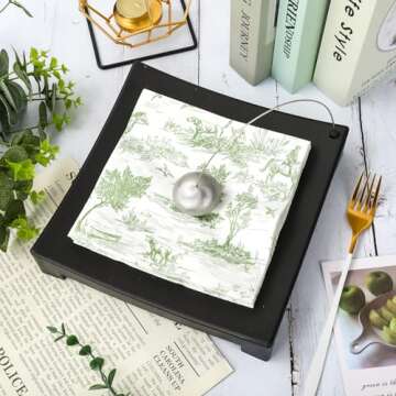 Generic AnyDesign 80Pcs Green White Paper Napkins Classic French Village Printed Disposable Napkin Rustic Decorative Dinner Hand Napkin for Sweet Home Farmhouse Holiday Party Supplies, 6.5 x 6.5 inch