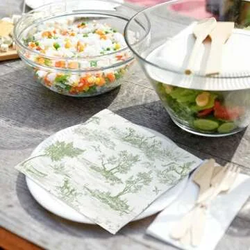 Generic AnyDesign 80Pcs Green White Paper Napkins Classic French Village Printed Disposable Napkin Rustic Decorative Dinner Hand Napkin for Sweet Home Farmhouse Holiday Party Supplies, 6.5 x 6.5 inch