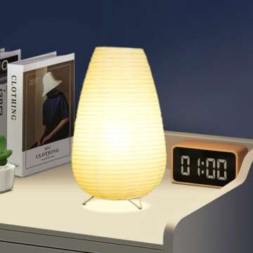Bedside Table Lamp Paper and Standing Lamp Room Decoration Festival Lantern Light Nightstand Desk Lamp Bedroom Dresser Living Kids Room College Dorm Coffee (White, 15.35"x8.66"x8.66")