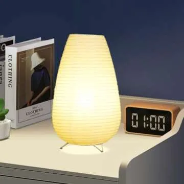 Bedside Table Lamp Paper and Standing Lamp Room Decoration Festival Lantern Light Nightstand Desk Lamp Bedroom Dresser Living Kids Room College Dorm Coffee (White, 15.35"x8.66"x8.66")