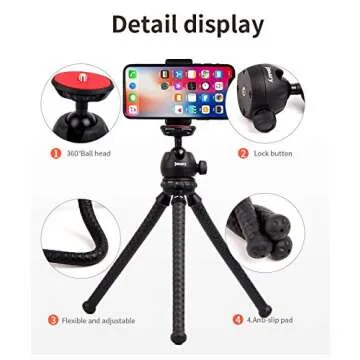 JMARY MT-25 - Table Top Mini Portable Flexible Tripod Stand for Mobile Phones and DSLR & Digital Cameras - Coming with Universal Mobile Phone Holder (MT-25-BLK)