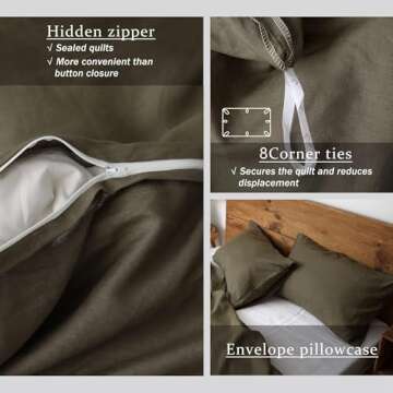 Natural French Flax Linen Duvet Cover Set in Olive Green