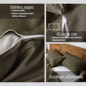Natural French Flax Linen Duvet Cover Set in Olive Green