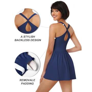 Lingswallow Tennis Dresses for Women with Built in Shorts and Bra Pockets Workout Dress Golf Athleti...