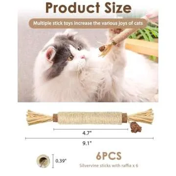 Tocirelo Silvervine Sticks Cat Toys - 6 Pack Natural Cat Chew Stick Toy for Cat Dental Care Teeth Cleaning, Matatabi Cat Nip Treat Toys for Indoor Cats Kittens