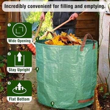 Gardzen 2-Pack 132 Gallon Yard Waste Bags, Reusable Heavy Duty Collapsible Garden Leaf Bags with Plastic Ring, Stand-Up Yard Waste Bin for Leaves, Lawn Debris & Grass Clippings