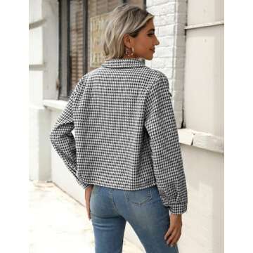 Zeagoo Shacket Women Cropped Flannel Plaid Button Down Jacket Black Houndstooth Casual Fall Fashion Coats