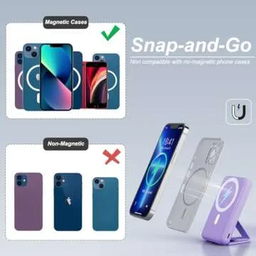 AOGUERBE Magnetic Power Bank, 10000mAh Foldable Wireless Portable Charger with USB-C Cable LED Display for iPhone 15/14/13/12 Pro/Pro Max/Plus/Mini (Violet)
