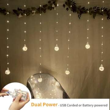 YOLIGHT Wishing Ball Curtain Lights 200 LED Window Curtain String Lights with Remote, USB Battery Po...