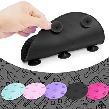 Makeup Brush Cleaner Mat Silicone Brush Cleaning Mat Big Size Make Up Brush Clean Pad with Suction Cup for Makeup Brush Cleaning (Black)