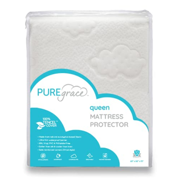 PUREgrace Tencel Mattress Protector (Queen) – Waterproof, Noiseless Cover, Soft and Breathable wit...