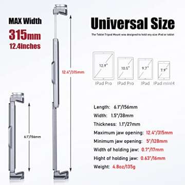 ARNARKOK Metal Tablet Tripod Mount, 7.9-12.9in Ipad Holder, Rotatable Cold Shoe, 2 Acra Swiss QR Bracket, Universal Tablet Mount for Video Recording