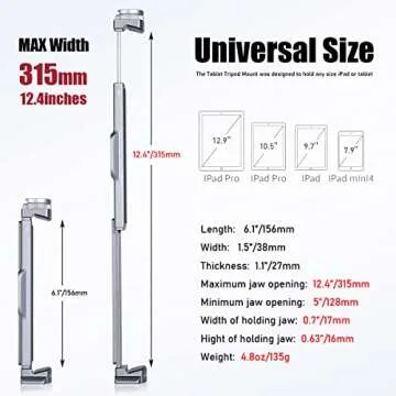 ARNARKOK Metal Tablet Tripod Mount, 7.9-12.9in Ipad Holder, Rotatable Cold Shoe, 2 Acra Swiss QR Bracket, Universal Tablet Mount for Video Recording