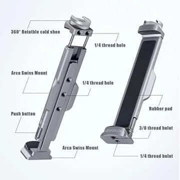 ARNARKOK Metal Tablet Tripod Mount, 7.9-12.9in Ipad Holder, Rotatable Cold Shoe, 2 Acra Swiss QR Bracket, Universal Tablet Mount for Video Recording