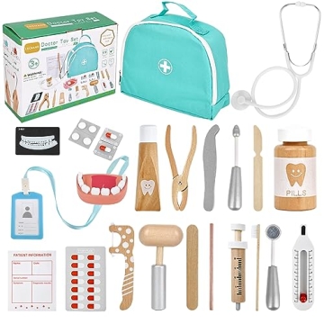 Doctor Kit for Kids, Dentist Pretend Play Educational Doctor Toy Set, 25Pcs Wooden Medical Kit with ...