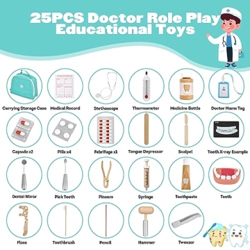 Interactive Wooden Dentist Toy Set for Kids 3-6 Years