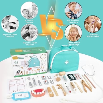 Interactive Wooden Dentist Toy Set for Kids 3-6 Years