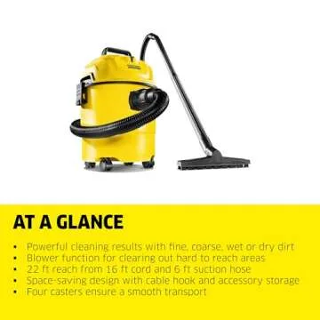 Kärcher WD 1 Classic Multi-Purpose 4 Gallon Wet-Dry Shop Vacuum Cleaner with Floor Nozzle, Crevice Nozzle, Blower Feature, Compact Space-Saving Design, 900W