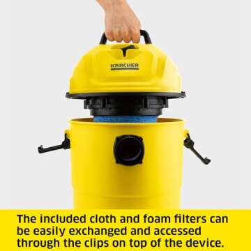 Kärcher WD 1 Classic Multi-Purpose 4 Gallon Wet-Dry Shop Vacuum Cleaner with Floor Nozzle, Crevice Nozzle, Blower Feature, Compact Space-Saving Design, 900W