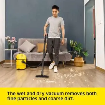 Kärcher WD 1 Classic Multi-Purpose 4 Gallon Wet-Dry Shop Vacuum Cleaner with Floor Nozzle, Crevice Nozzle, Blower Feature, Compact Space-Saving Design, 900W