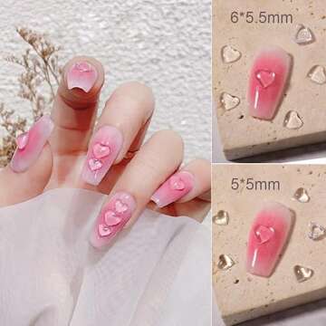 200PCS Clear Heart Nail Art Decals Charms for Nails, Clear 3D Acrylic Heart Nail Charms for Women DI...