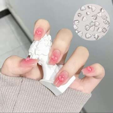 200PCS Clear Heart Nail Art Decals Charms for Nails, Clear 3D Acrylic Heart Nail Charms for Women DIY Manicures Salon Accessories