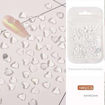 200PCS Clear Heart Nail Art Decals Charms for Nails, Clear 3D Acrylic Heart Nail Charms for Women DIY Manicures Salon Accessories