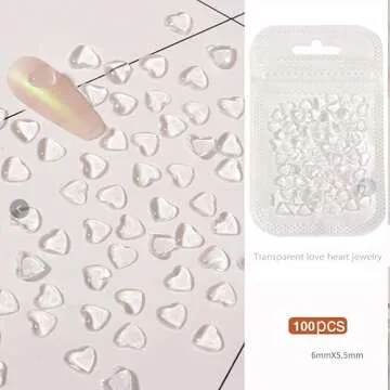 200PCS Clear Heart Nail Art Decals Charms for Nails, Clear 3D Acrylic Heart Nail Charms for Women DIY Manicures Salon Accessories