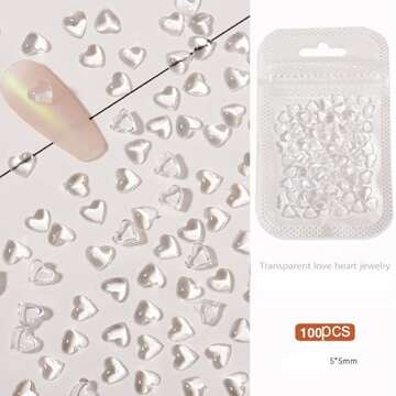200PCS Clear Heart Nail Art Decals Charms for Nails, Clear 3D Acrylic Heart Nail Charms for Women DIY Manicures Salon Accessories