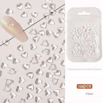 200PCS Clear Heart Nail Art Decals Charms for Nails, Clear 3D Acrylic Heart Nail Charms for Women DIY Manicures Salon Accessories