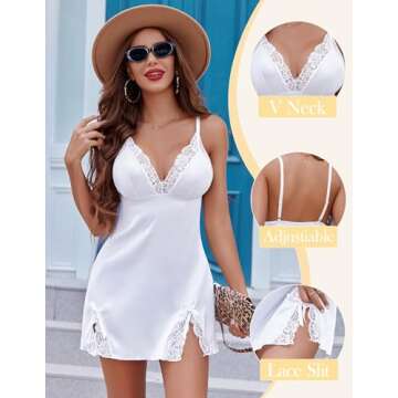 Avidlove Wedding Lingerie for Bridal Flora Lace Mini Dress Nightgown (White Small)